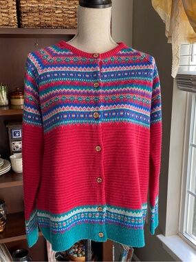 Vintage Country Rose Women's Patterned Button-Front Sweater Cardigan Large